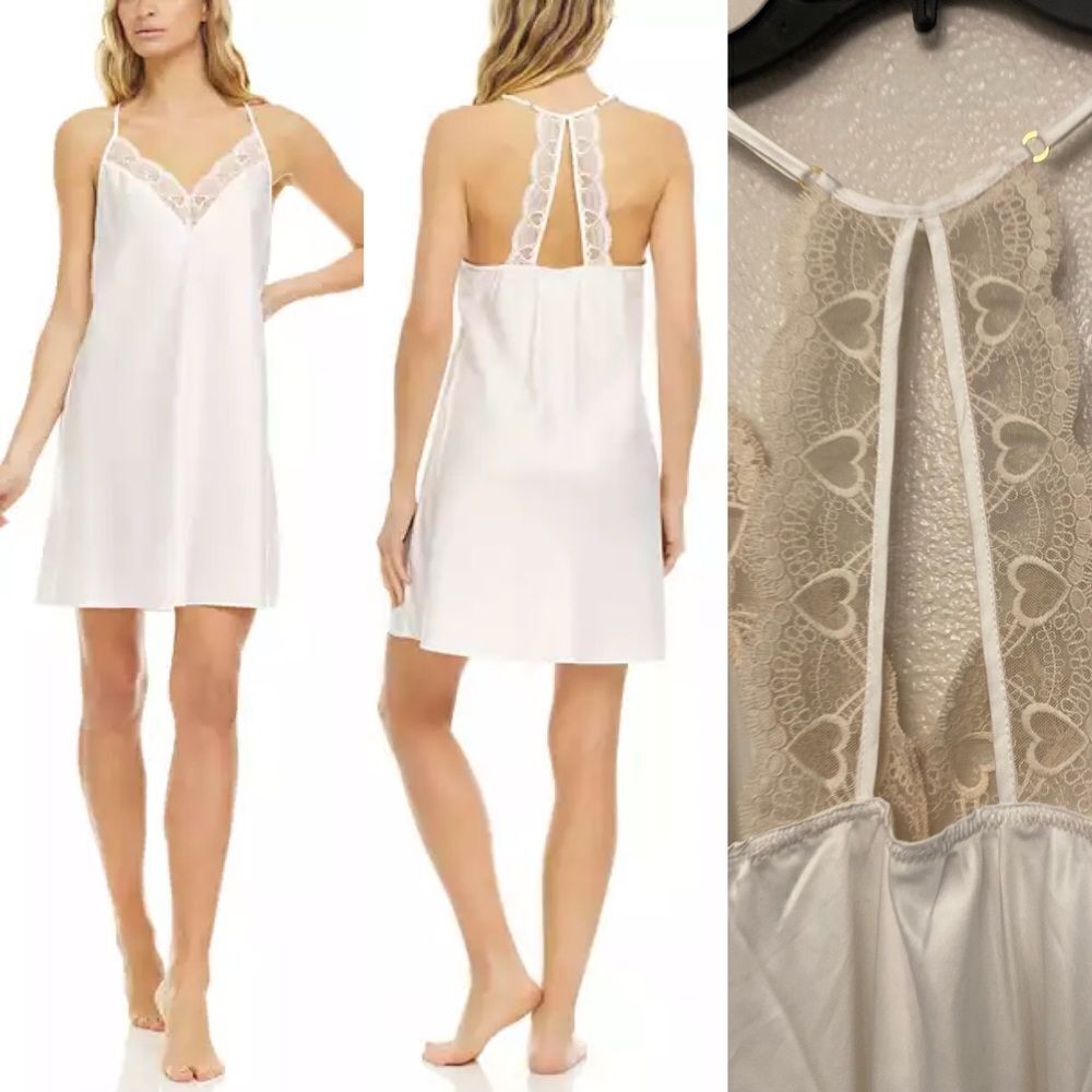 Flora by Flora Nikrooz Chemise slip dress Lingerie Nightgown cream heart tan M